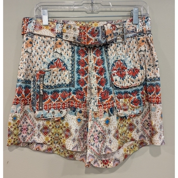 Johnny Was Mick Satin Zip Pocket Belted Shorts Size 2 - Picture 1 of 6